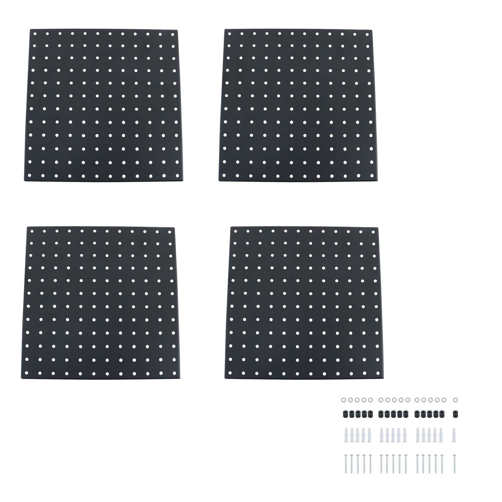 4 Pack 12″x12″ Heavy Duty Black Metal Pegboard Panels Pegboard Wall Organizer