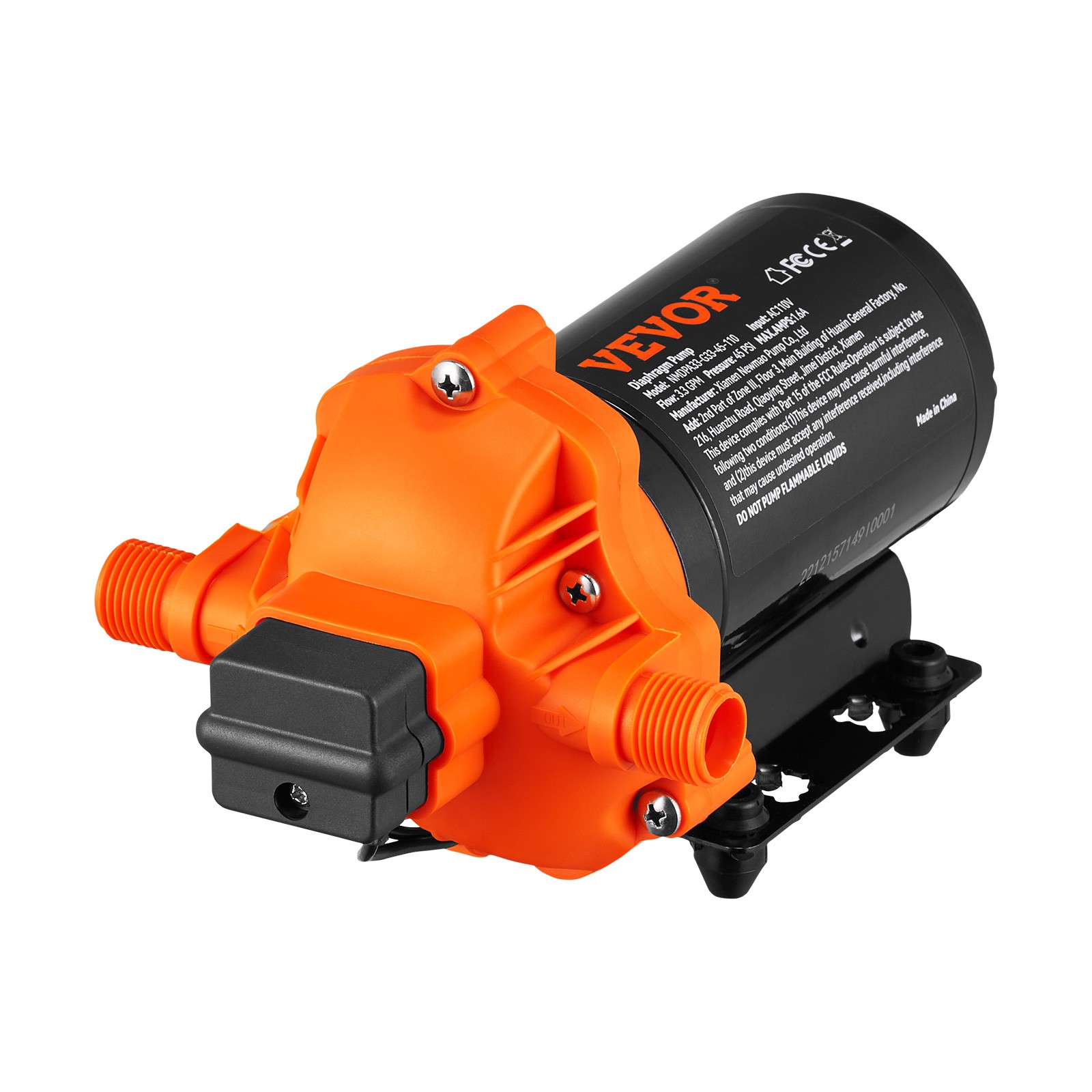 VEVOR 110V Water Pressure Diaphragm Pump Self-Priming Pump 45 PSI 3.3GPM Boat RV