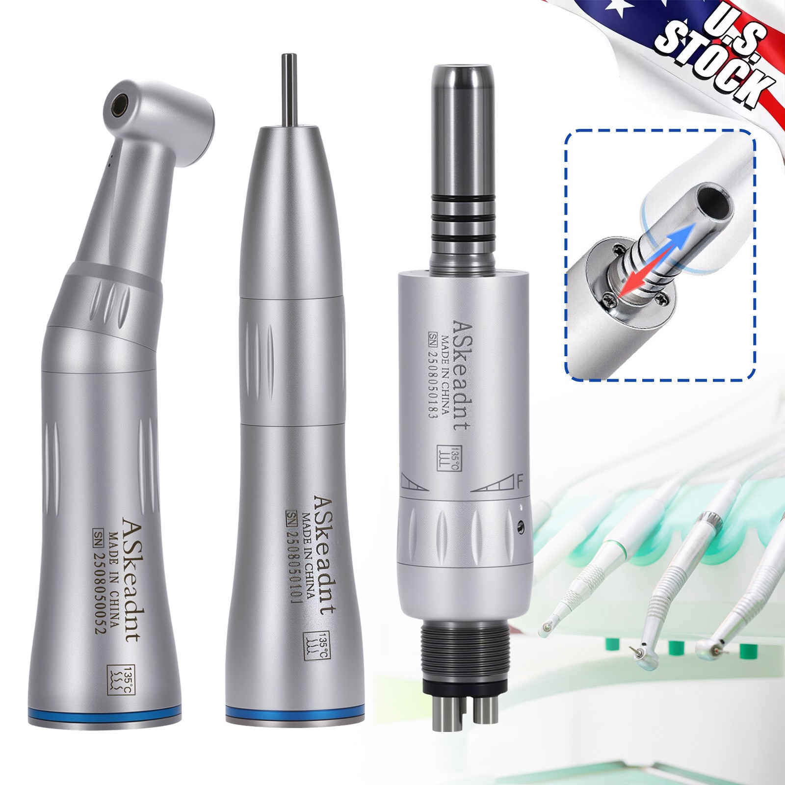 Dental High Speed Handpiece /Contra Angle/Straight/Air Motor 4Hole Inner AS ADA4