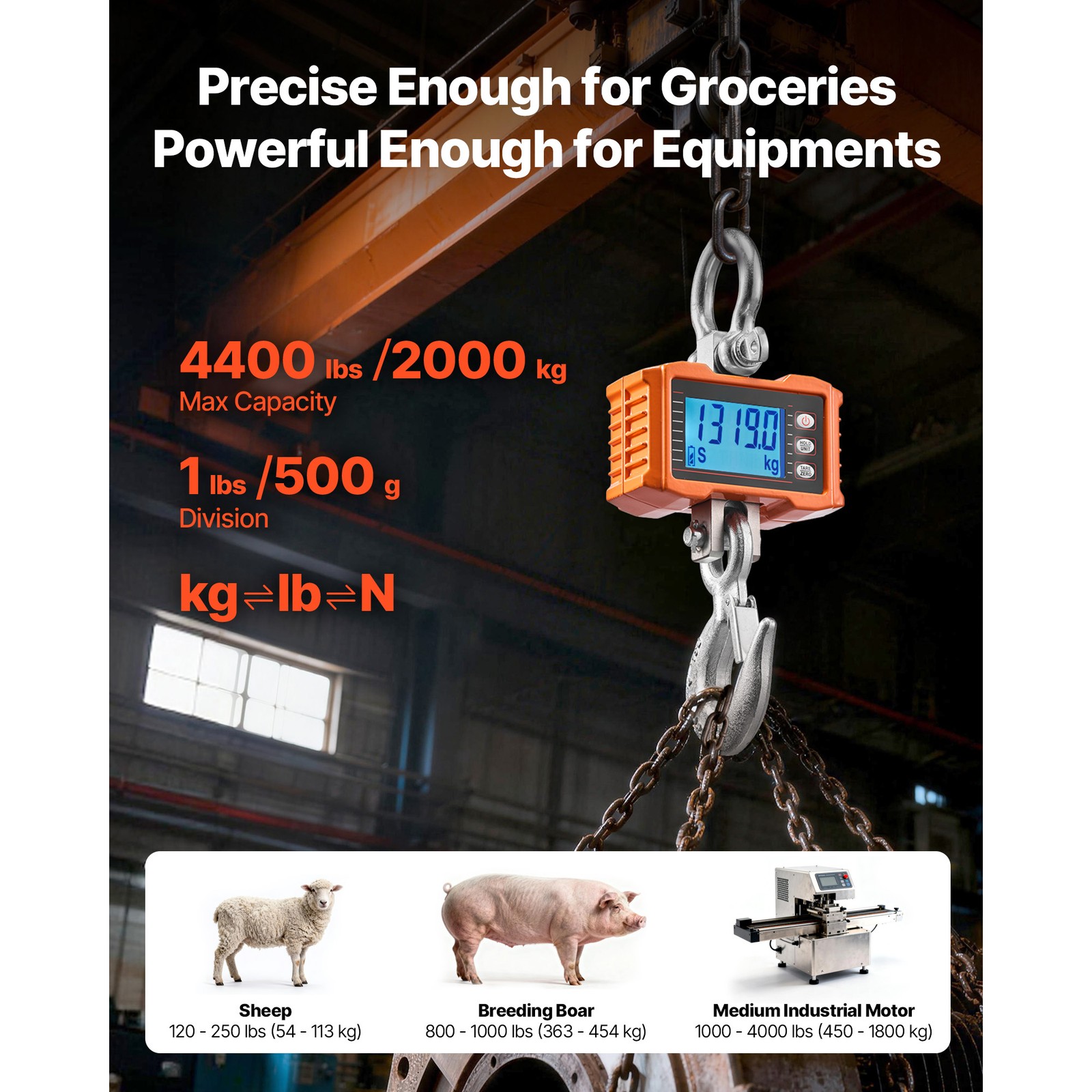 Uimoso Digital Crane Scale 4400 lbs/2000 kg Industrial Heavy-Duty Hanging Scale