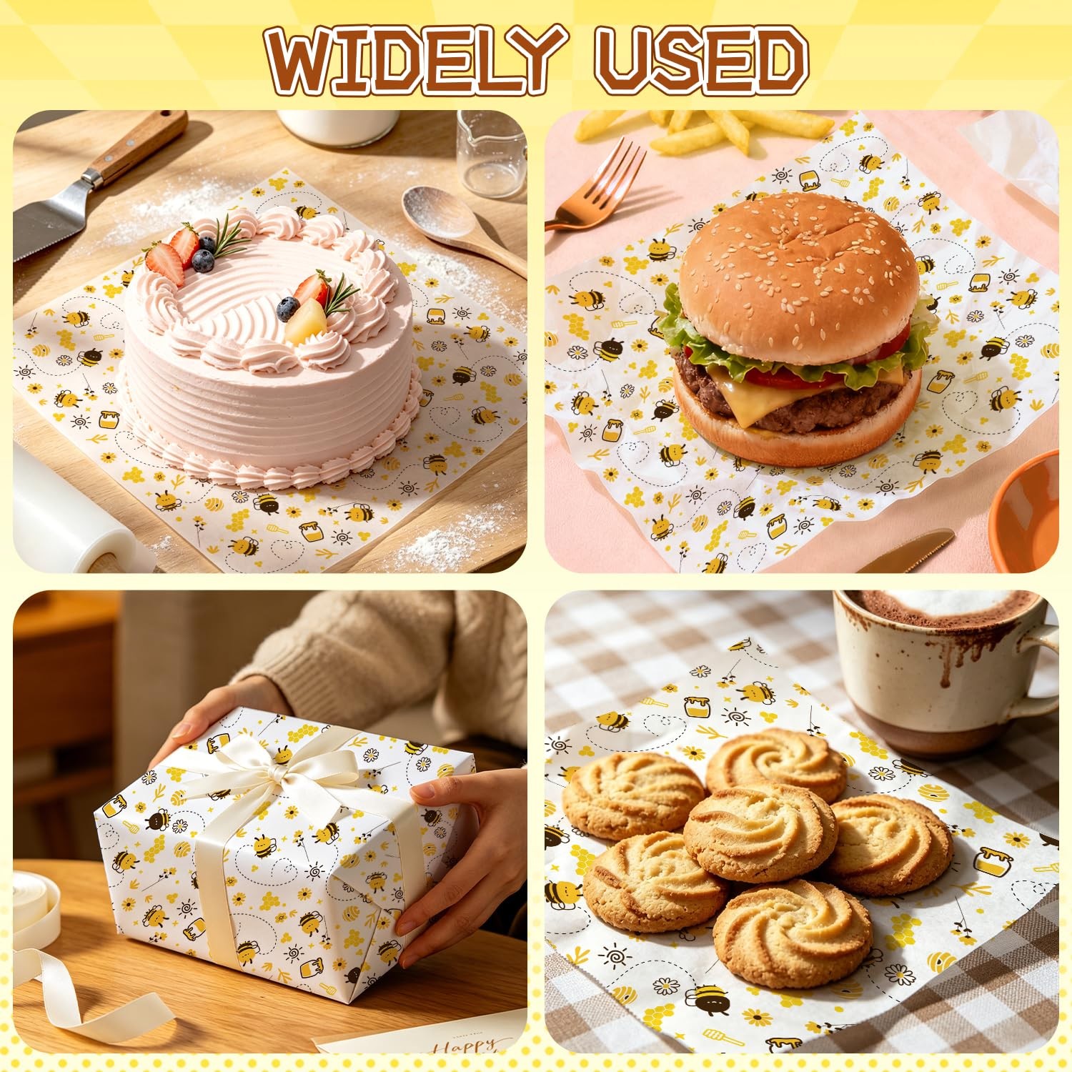 100 Pcs Wax Paper Sheets for Food, Bee Day Paper Wrap Deli Paper Wrap Waterpr…