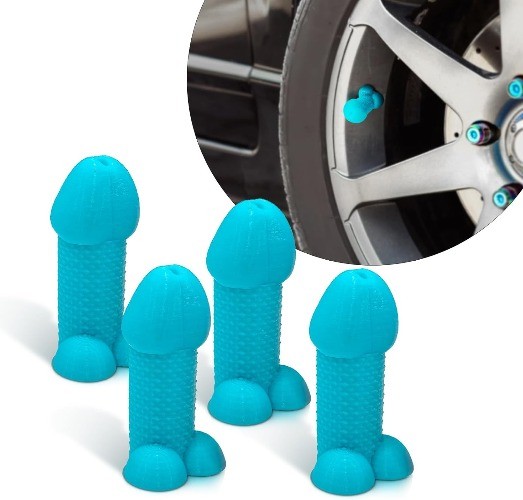 Glow in The Dark Blue Novelty Tire Valve Stem Caps, 4-Pack Universal Waterproof
