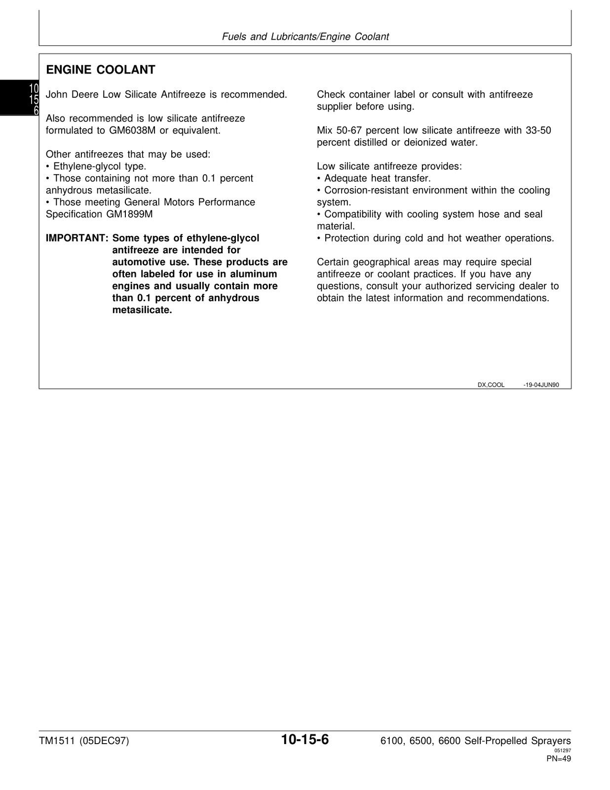 John Deere 6100 6500 6600 Sprayer Service Manual TM1511 USB