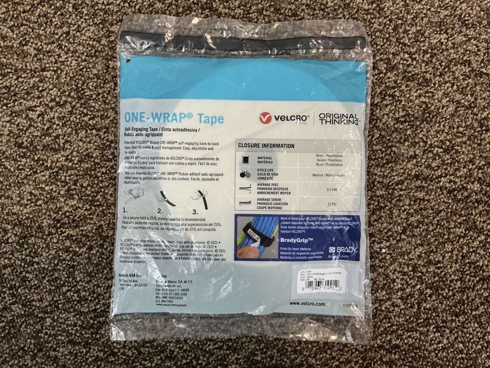 VELCRO® Brand ONE-WRAP® Tape, 25 Yards/Roll
