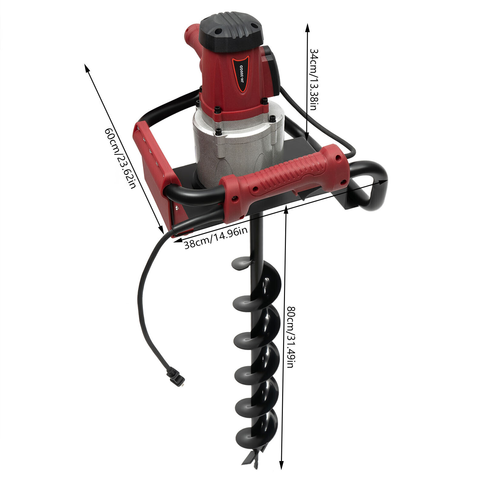 200rpm Powerful Electric Corded Digger Post Hole Auger 2 Drill Bit 1500W 1.6HP