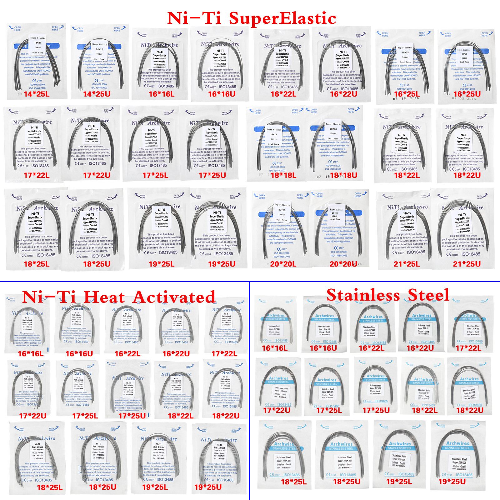 Orthodontic Arch Wire Heat Activated /Niti/Stainless Steel Ovoid/Natural form