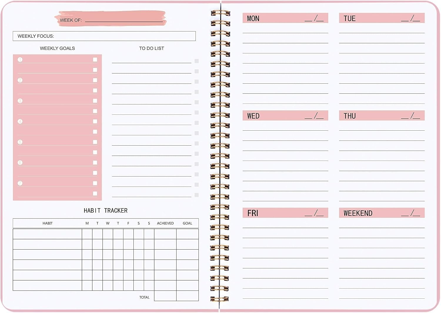 Compact 108-Page Weekly Planner: Habit Tracker & To-Do List with Lay-Flat Design