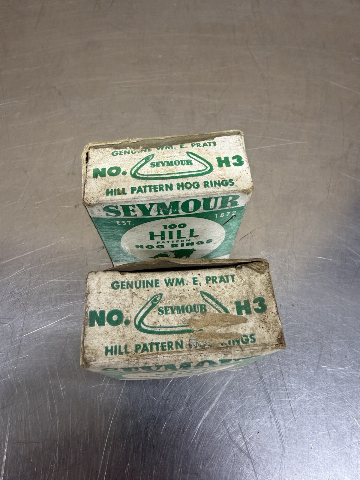 2 Boxes Seymour No. H3 Hill Pattern Hog Rings About 100 Per Box New Old Stock