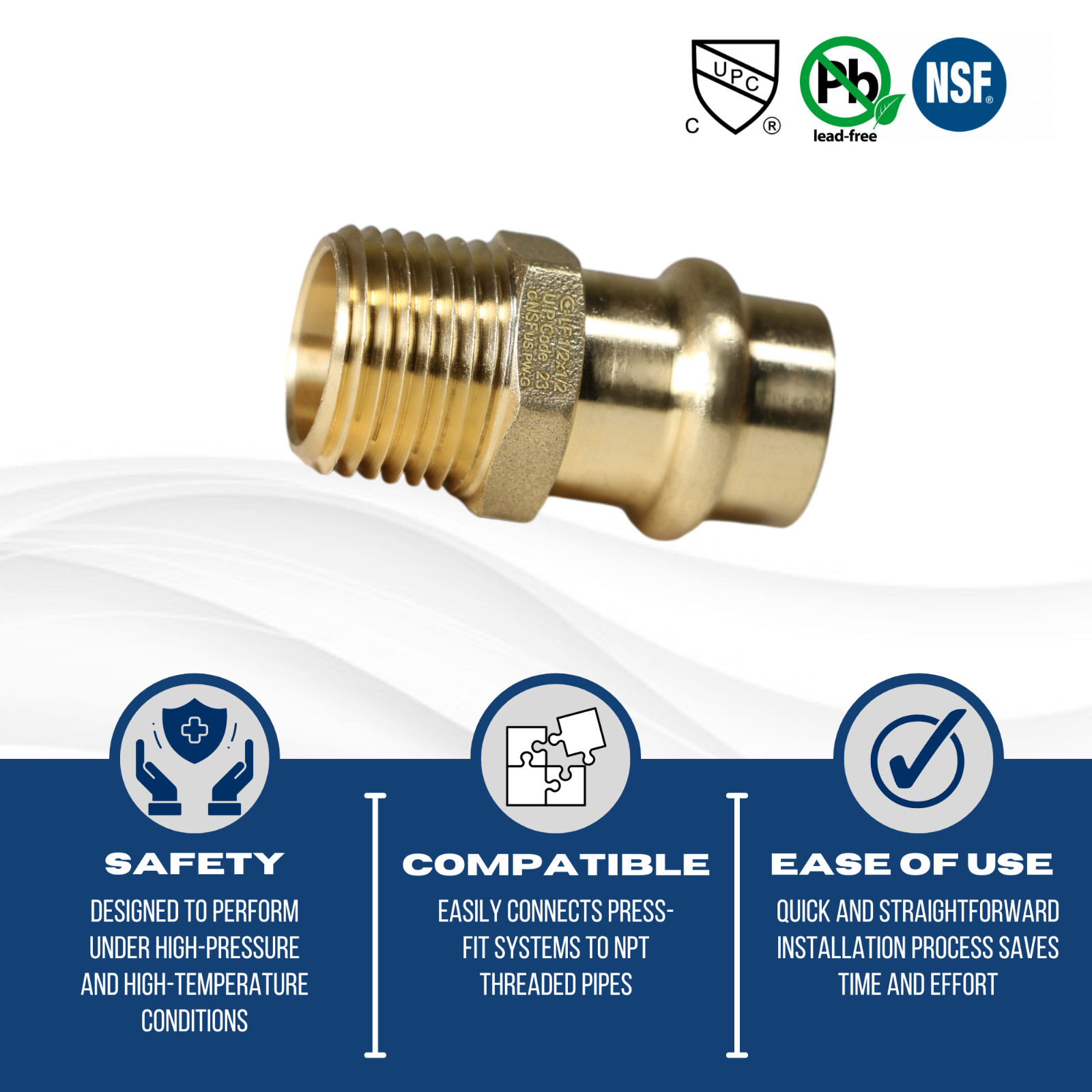 5 Pieces 1/2″ Propress Male Adapter, Lead Free Brass, 1/2″ Press Fit Male