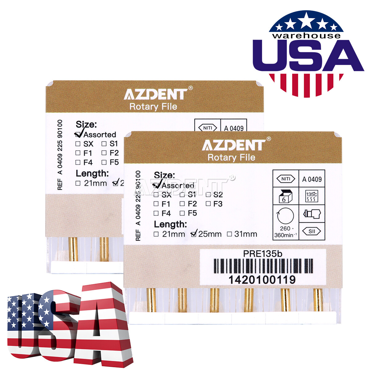 Limas rotatorias NITI para endodoncia dental Uso del motor Gold Taper SX-F3 25mm