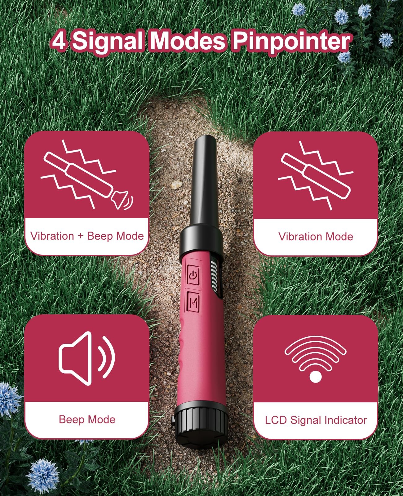 OKESAM Metal Detector Pinpointer for Adults, IP68 Fully Waterproof Rose Red