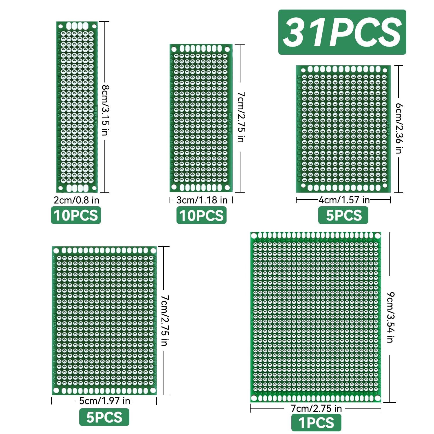 104pcs Double Sided PCB Board Kit, Prototype Boards for DIY Soldering and Ele