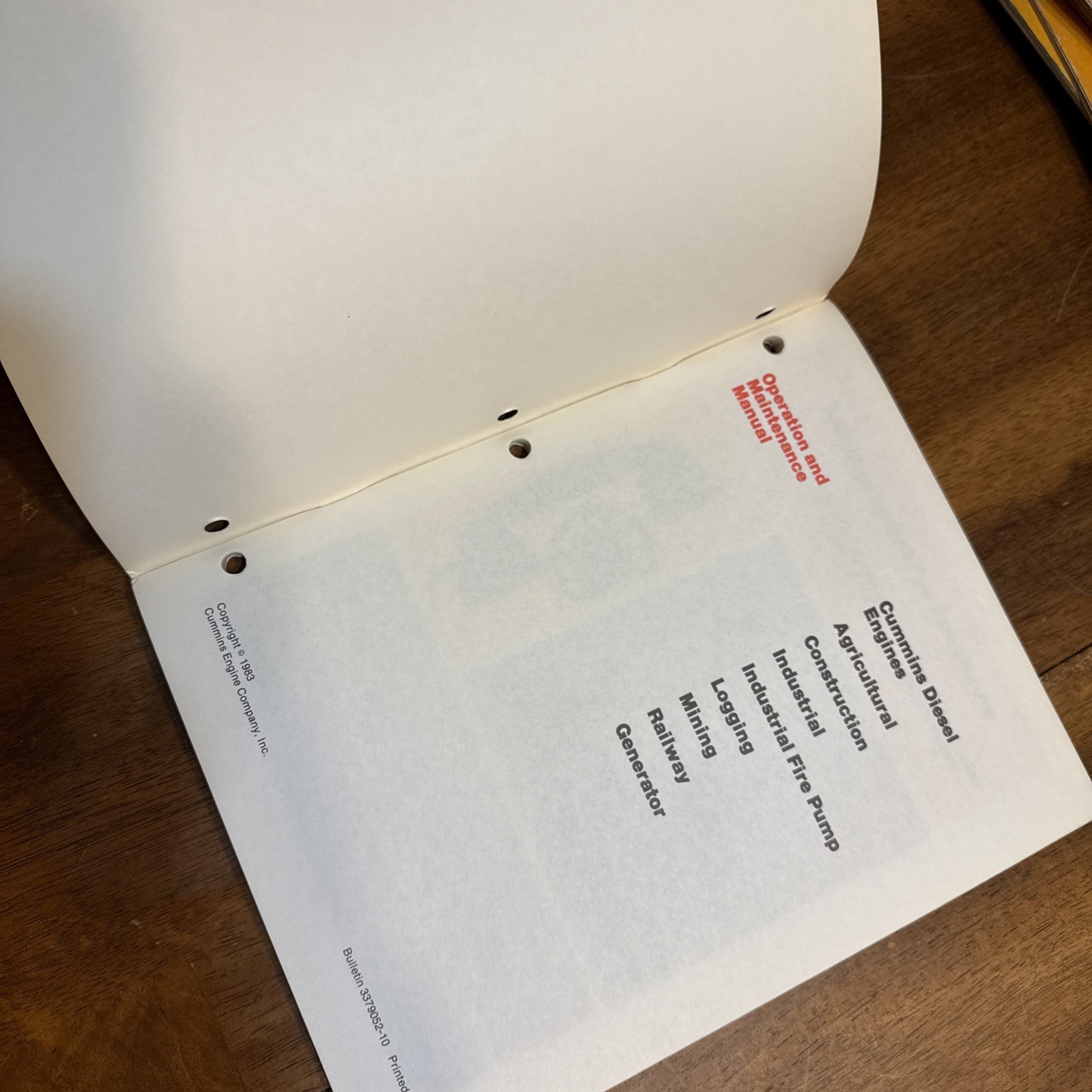 Cummins Industrial Diesel Engine Operation and Maintenance Manual