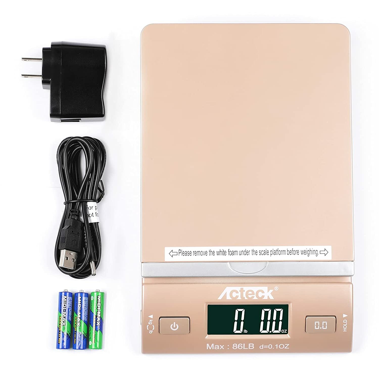 Acteck A-DS86 Gold 86 lb x 0.1OZ Digital Postal Shipping Scale Adapter+Batteries