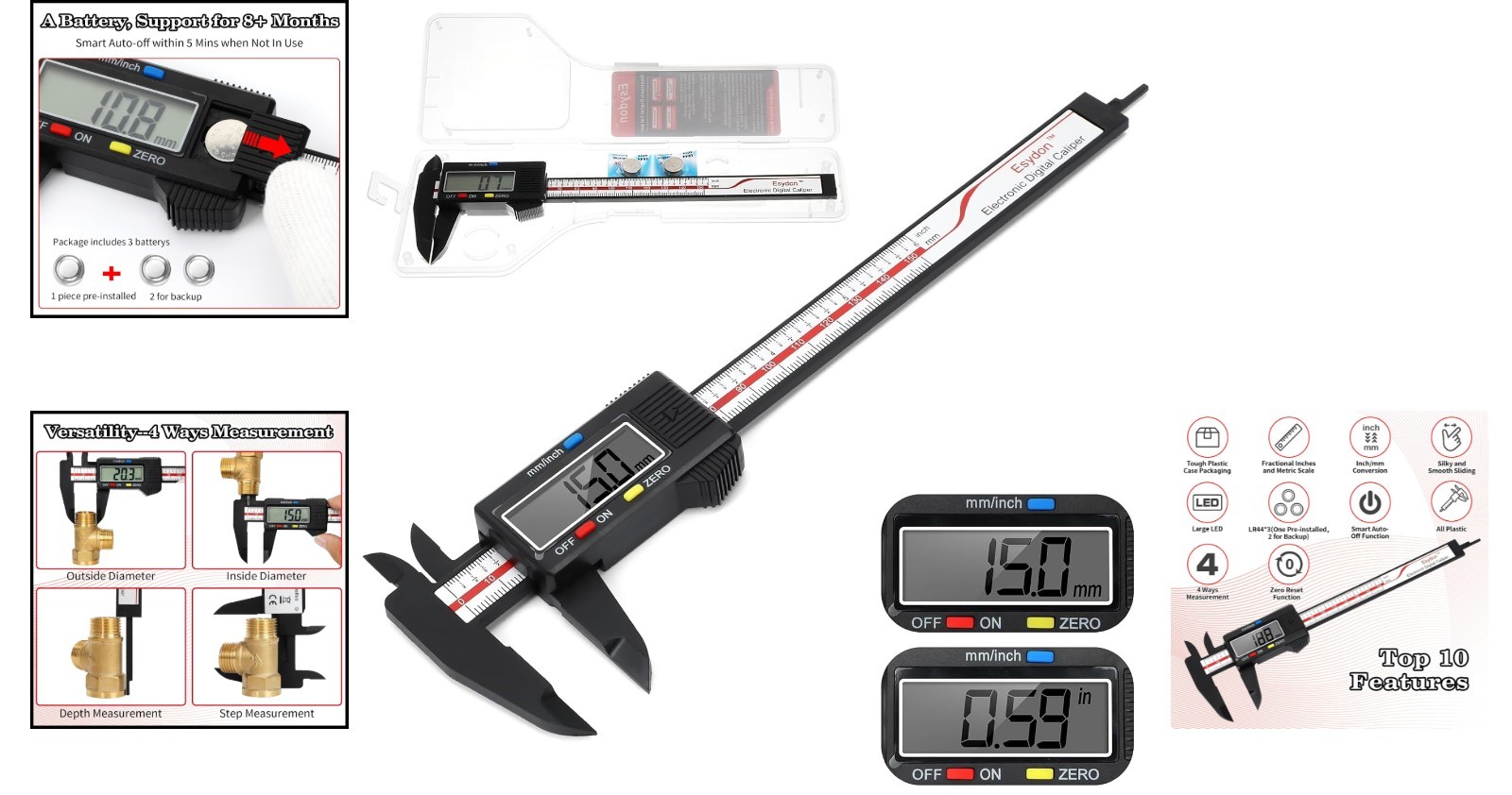 Upgraded 6 Inch Digital Caliper – Fast Measurement Modes & Tough Case Included