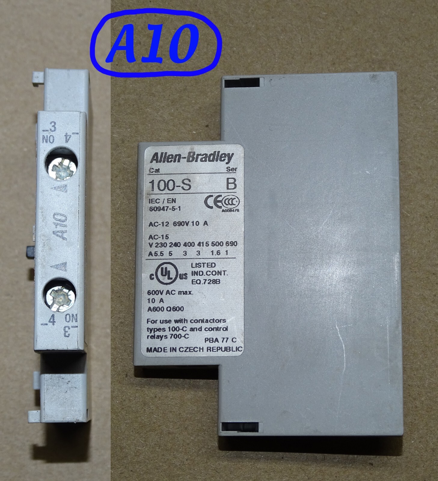 Allen Bradley 100-S Auxiliary Contact Block: A01, A10, A11, AL11, A20, B10, B11