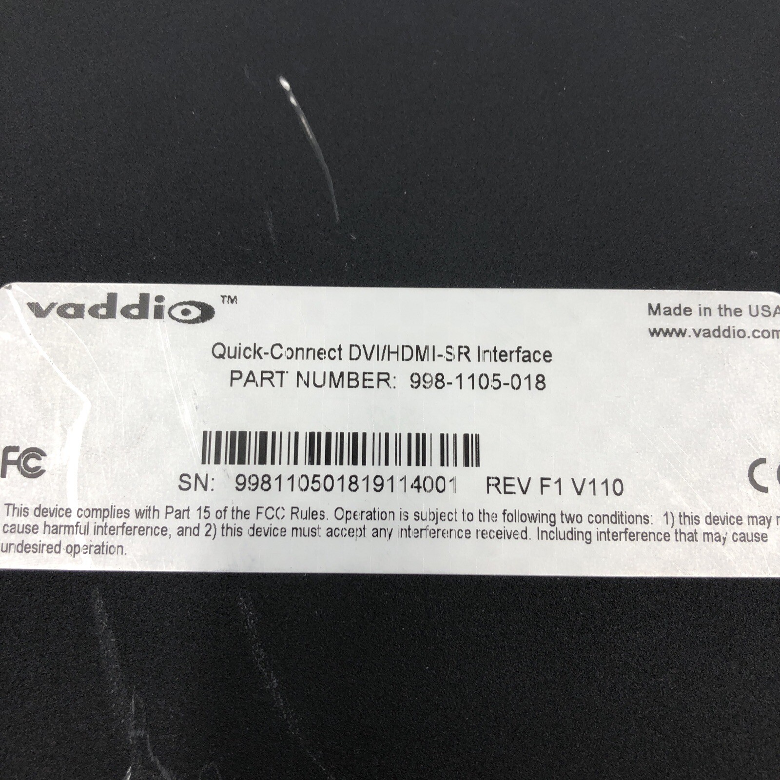 Vaddio Quick-Connect DVI/HDMI-SR Interface POWER TESTED READ