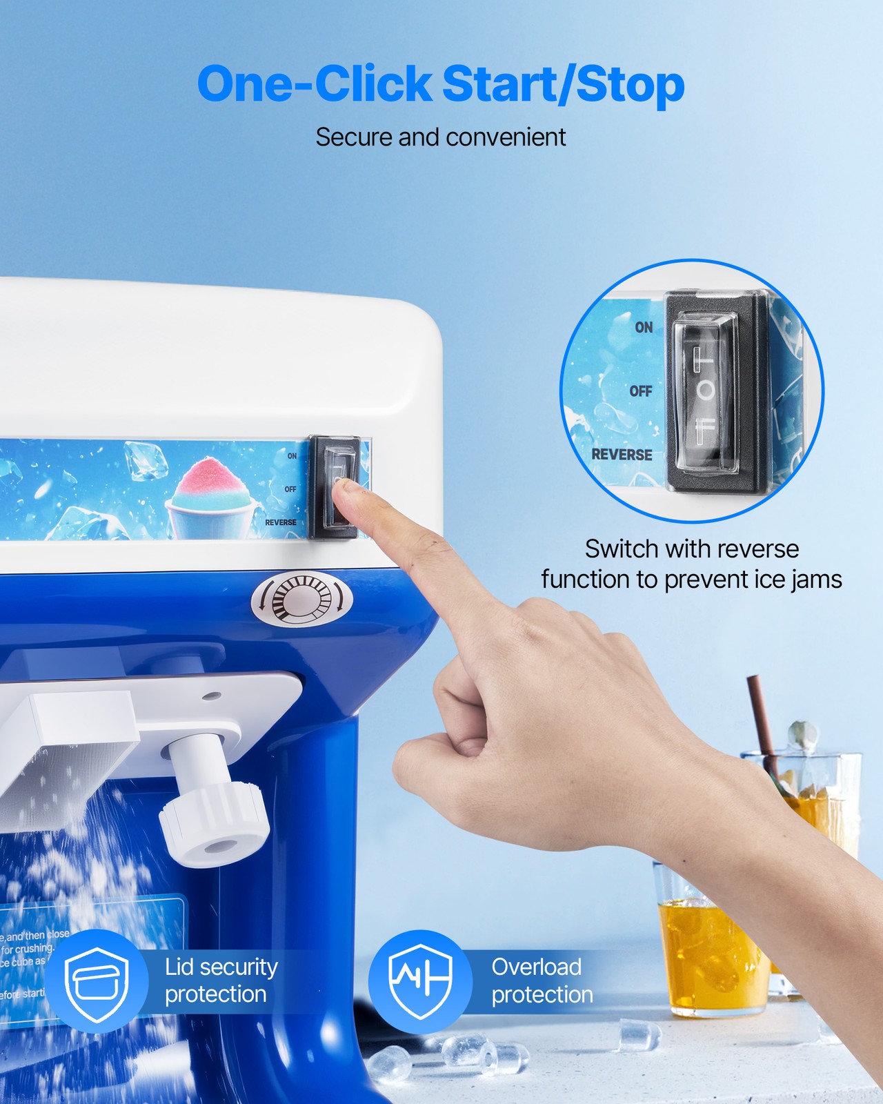VEVOR Commercial Ice Shaver 286LBS/H Electric Snow Cone Maker Ice Crusher Blue