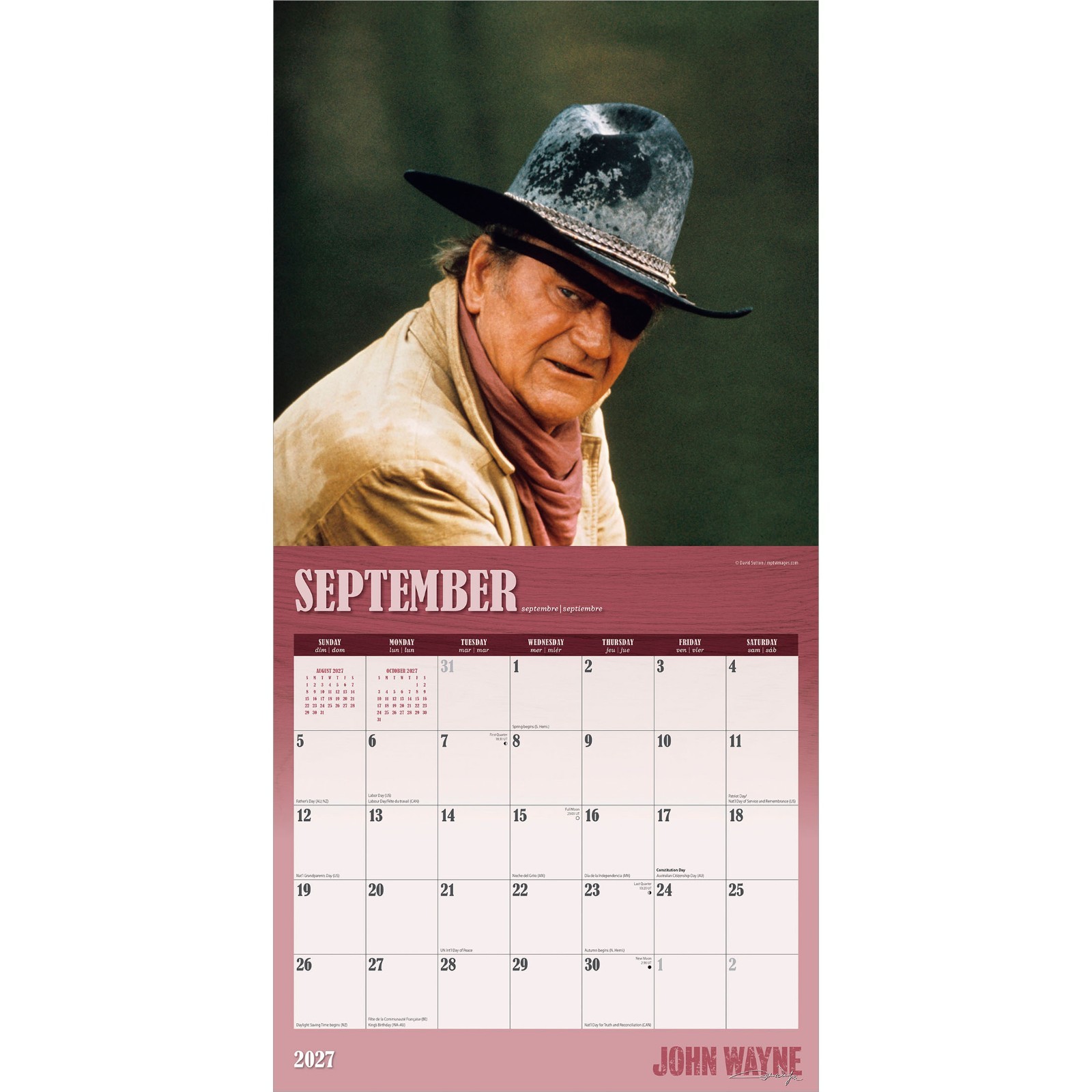 John Wayne OFFICIAL | 2027 12×24″ (Hanging) Wall Calendar | Foil Stamped Cover