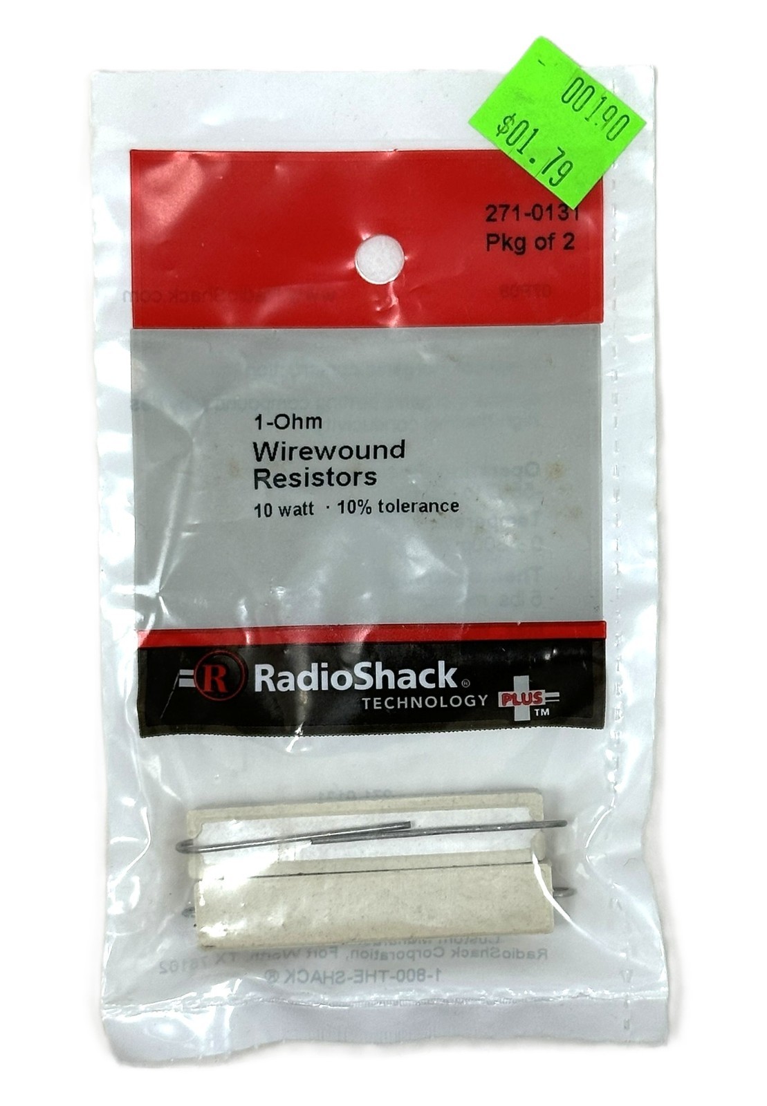 Authentic RadioShack 1-Ohm Wirewound Resistor 10 Watt 10% (Pk of 2) 2710131