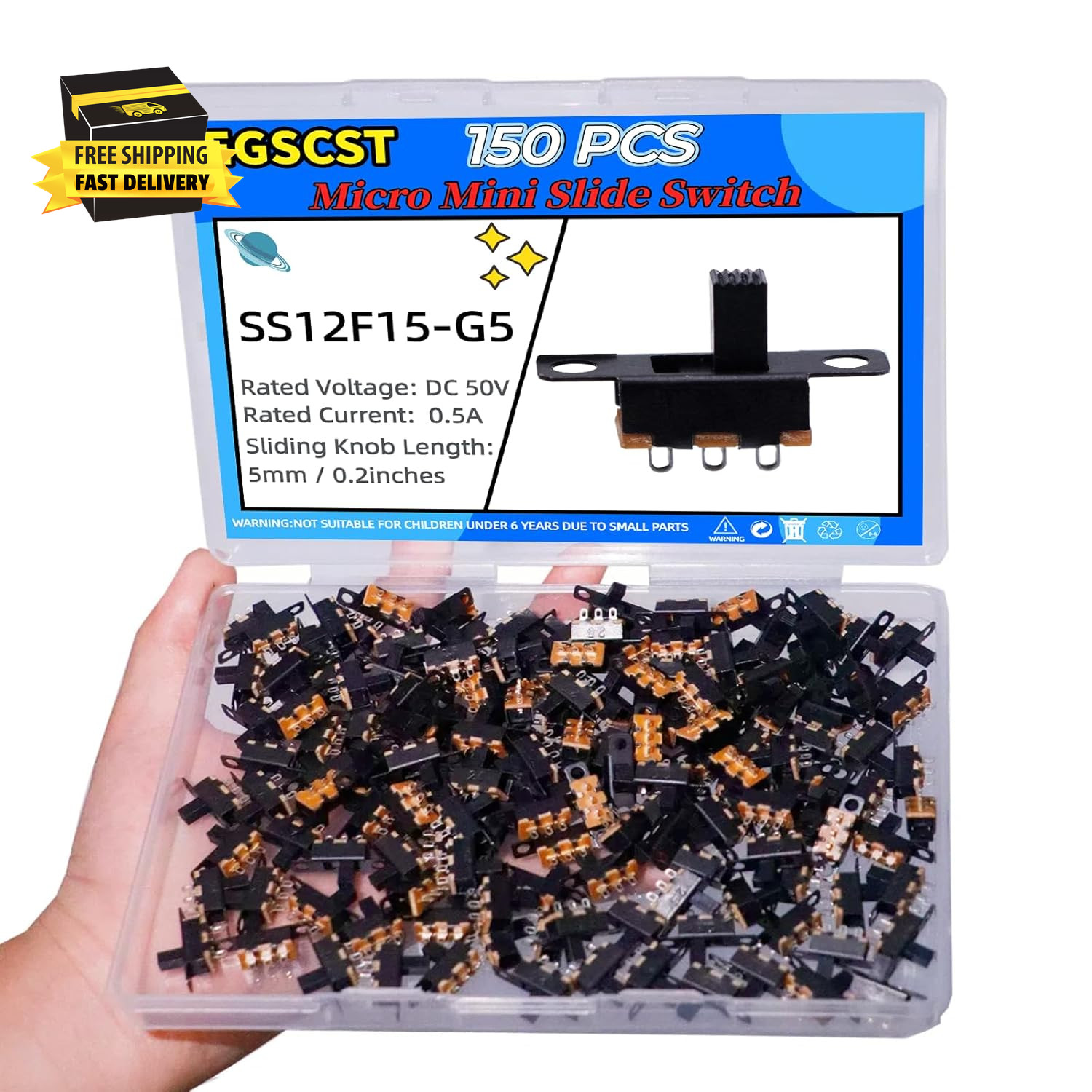 150PCS Micro Mini Slide Switch SPDT 1P2T Toggle Switches 2 Position 3 Pin On-Off