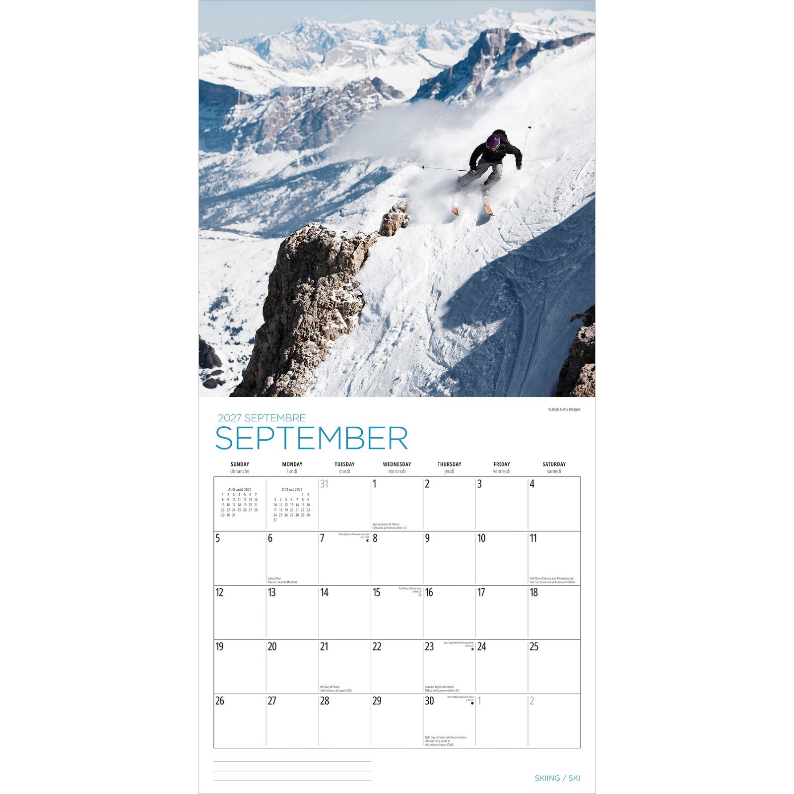 Skiing | 2027 12×24″ (Hanging) Monthly Square Wall Calendar