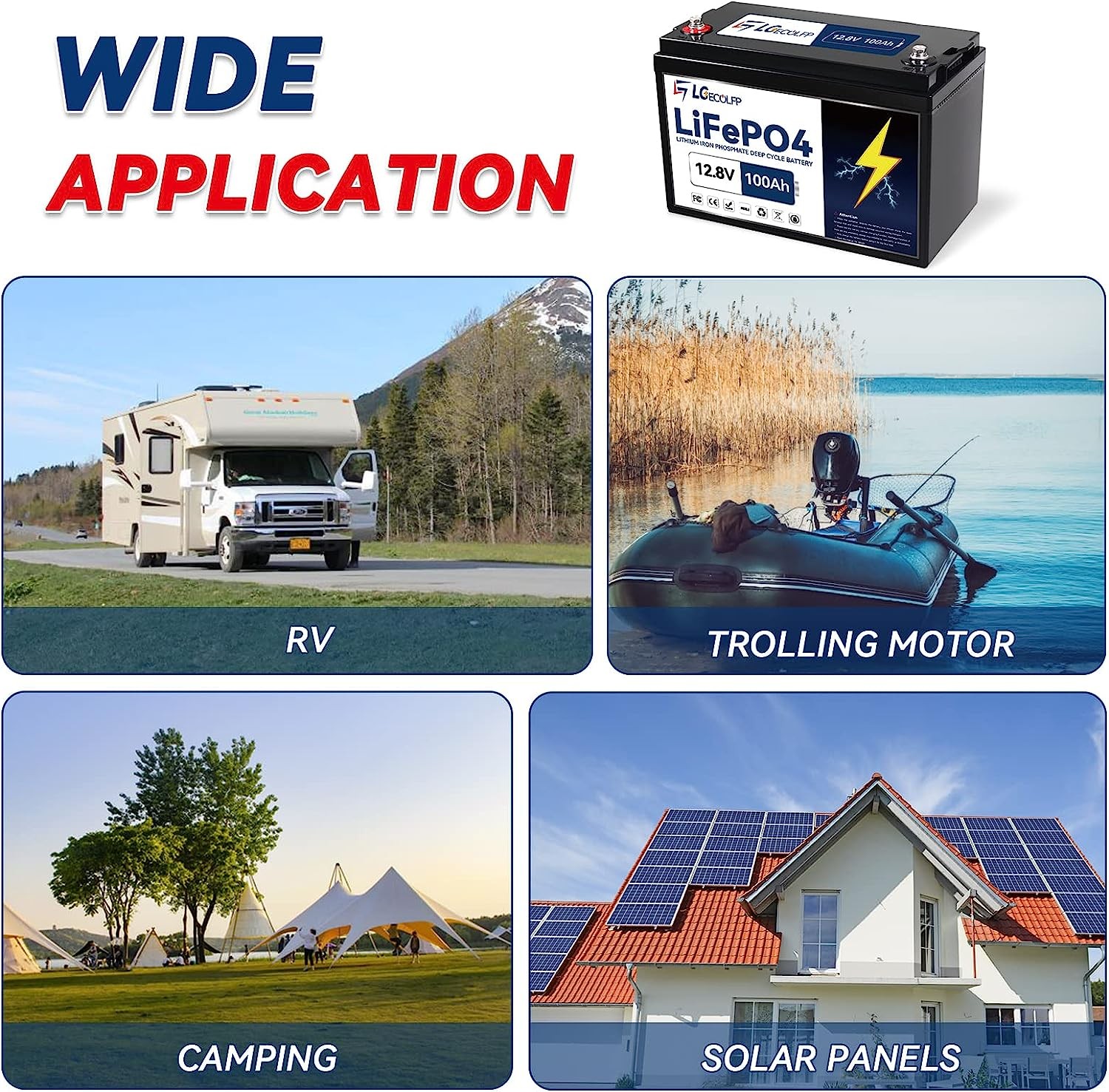 Lithium 12V 100Ah LiFePO4 Battery With Built-in 100A BMS For RV Solar Marine