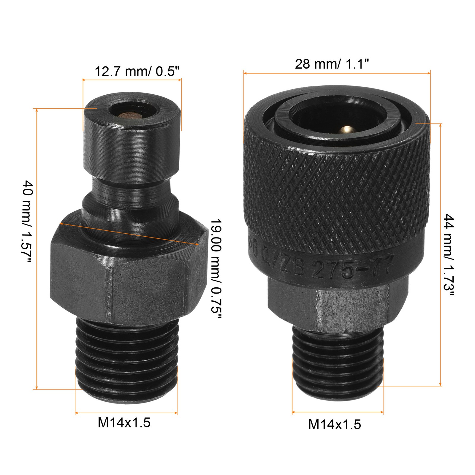 1 Set Hydraulic Quick Connect Coupler Carbon Steel M14x1.5mm Male Thread Black