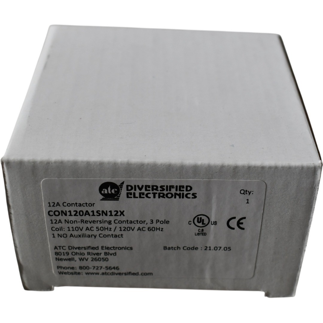NEW ATC Diversified CON120A1SN12X 3 Pole 12A Contactor 120V AC Coil 1NO