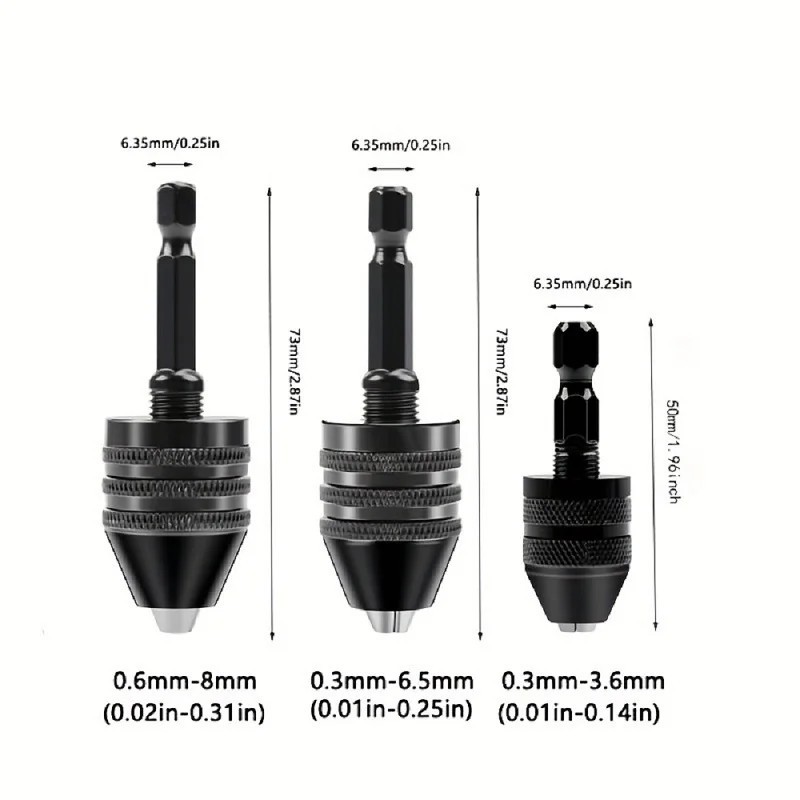 Keyless Drill Chuck 14 Hex Shank Adapter 0.3-3.6mm Quick Change Impact Driver