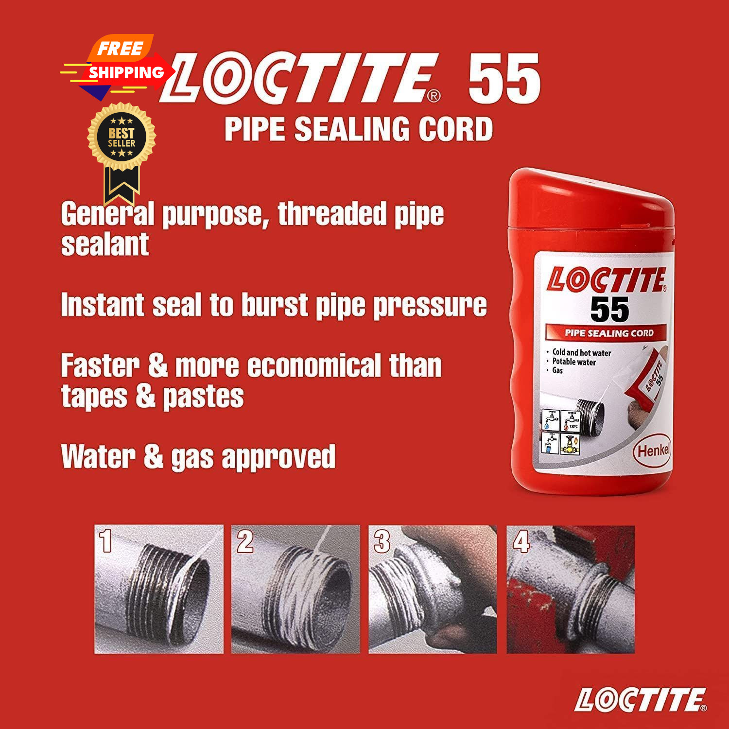 Loctite 55X150M LOC Sealing Cord, Multicoloured 160m,