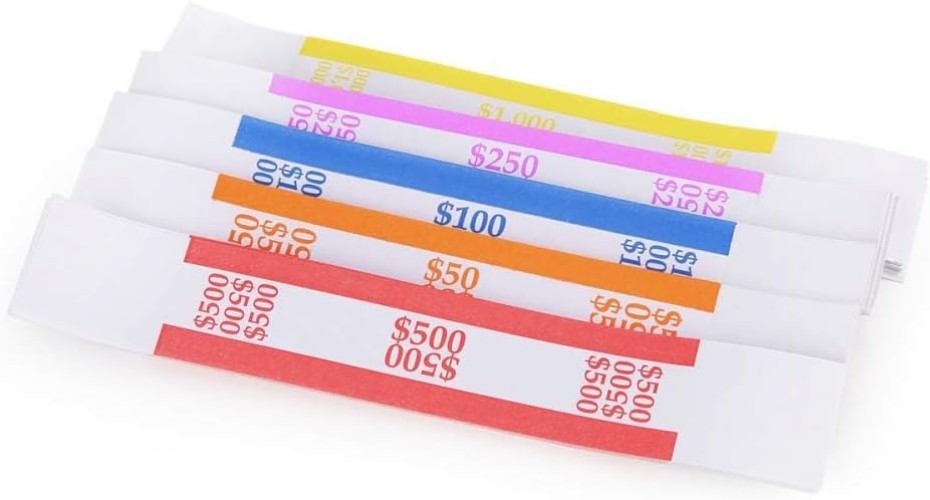250 Assorted Currency Strap Packs – Self-Adhesive Money Wrappers for Efficiency