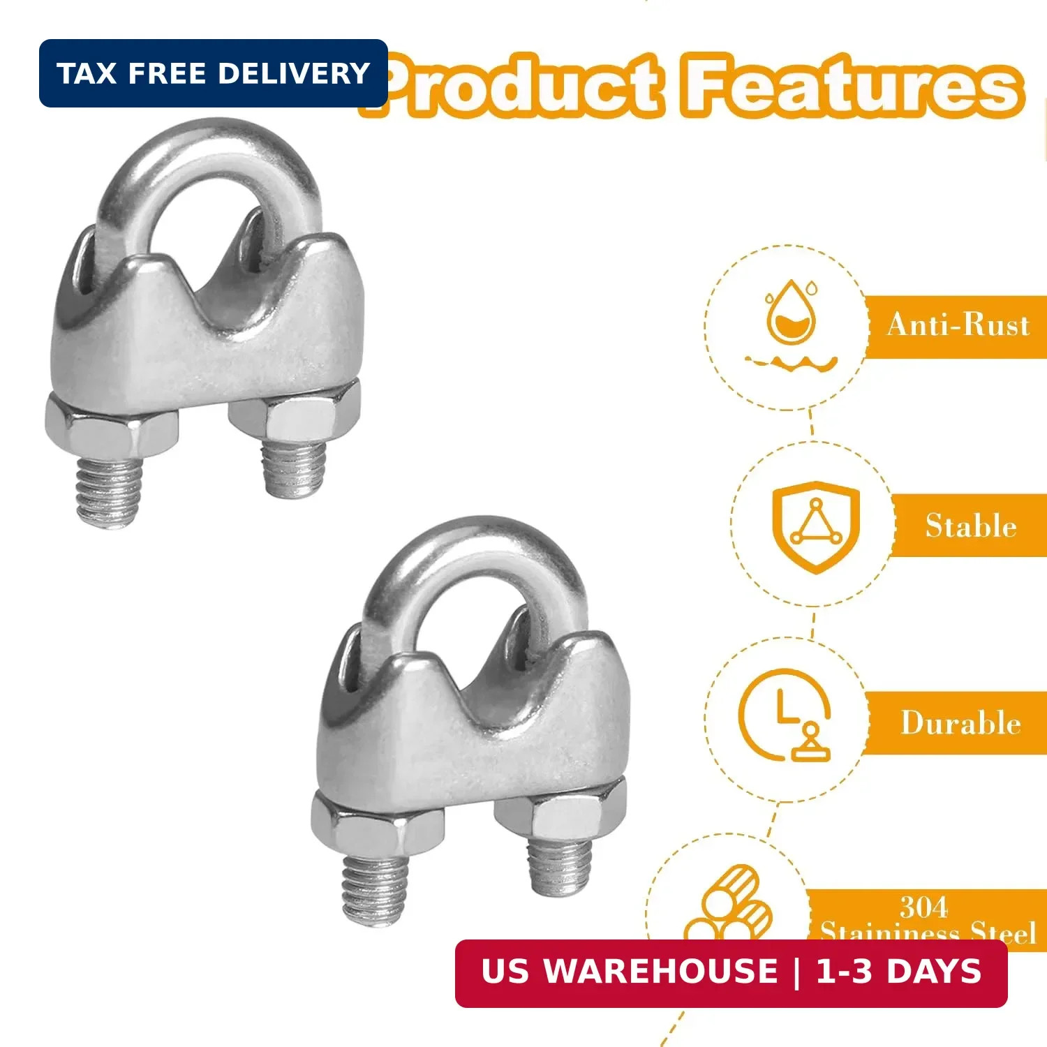20PCS M5 3/16 Stainless Steel Wire Rope Cable Clip Clamp U-Bolt Clamp Kit