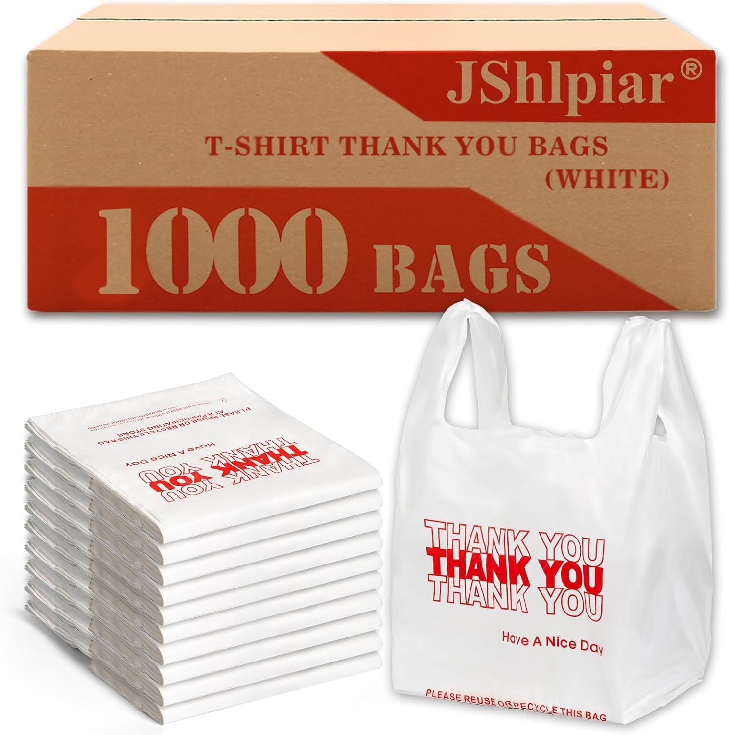 JShlpiar 1000 Bags Thank You Plastic T-shirt Bags (1000 Count) (11.5 x 6.5 x 21)