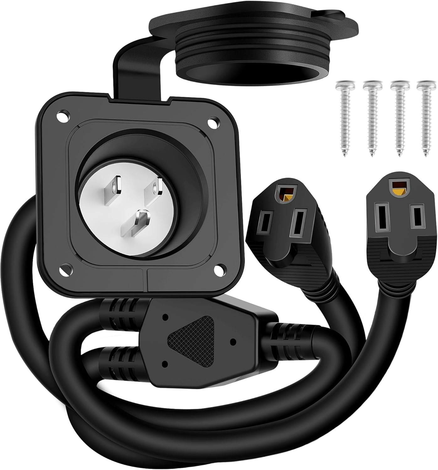 15 Amp AC Port Plug, 125V Shore Power Inlet W/ 18″ Integrated Extension Y Splitt