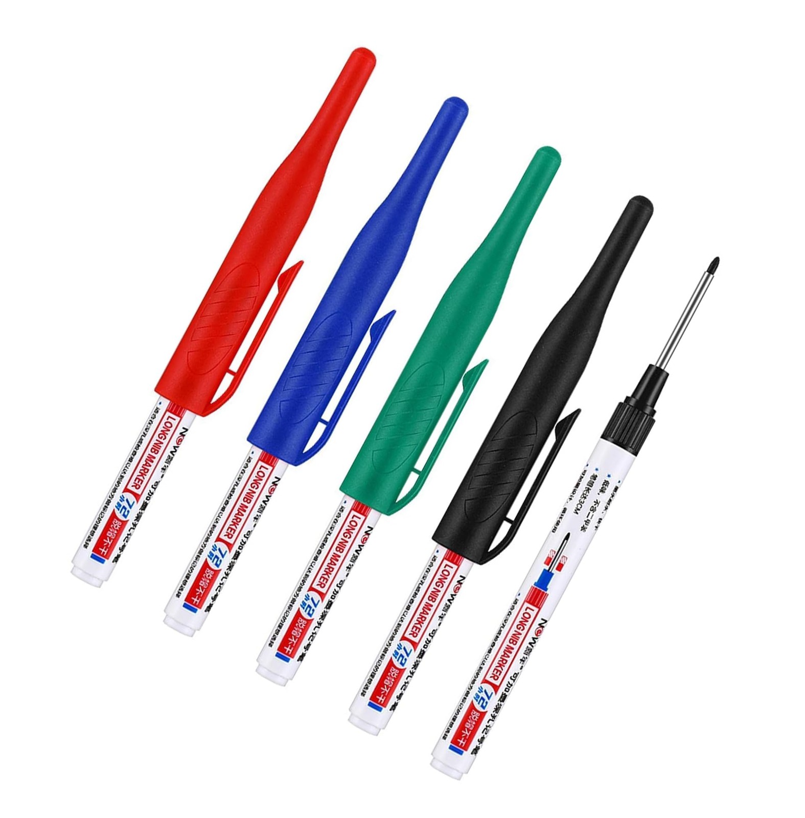 4 PCS Deep Hole Marker Pens Long Nib Waterproof Red Black Blue Green Ink Set