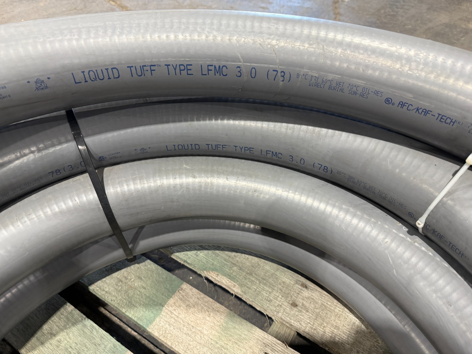 Liquid-Tight Flex Metal Conduit: 3 in Trade Size, Gray, 26 ft