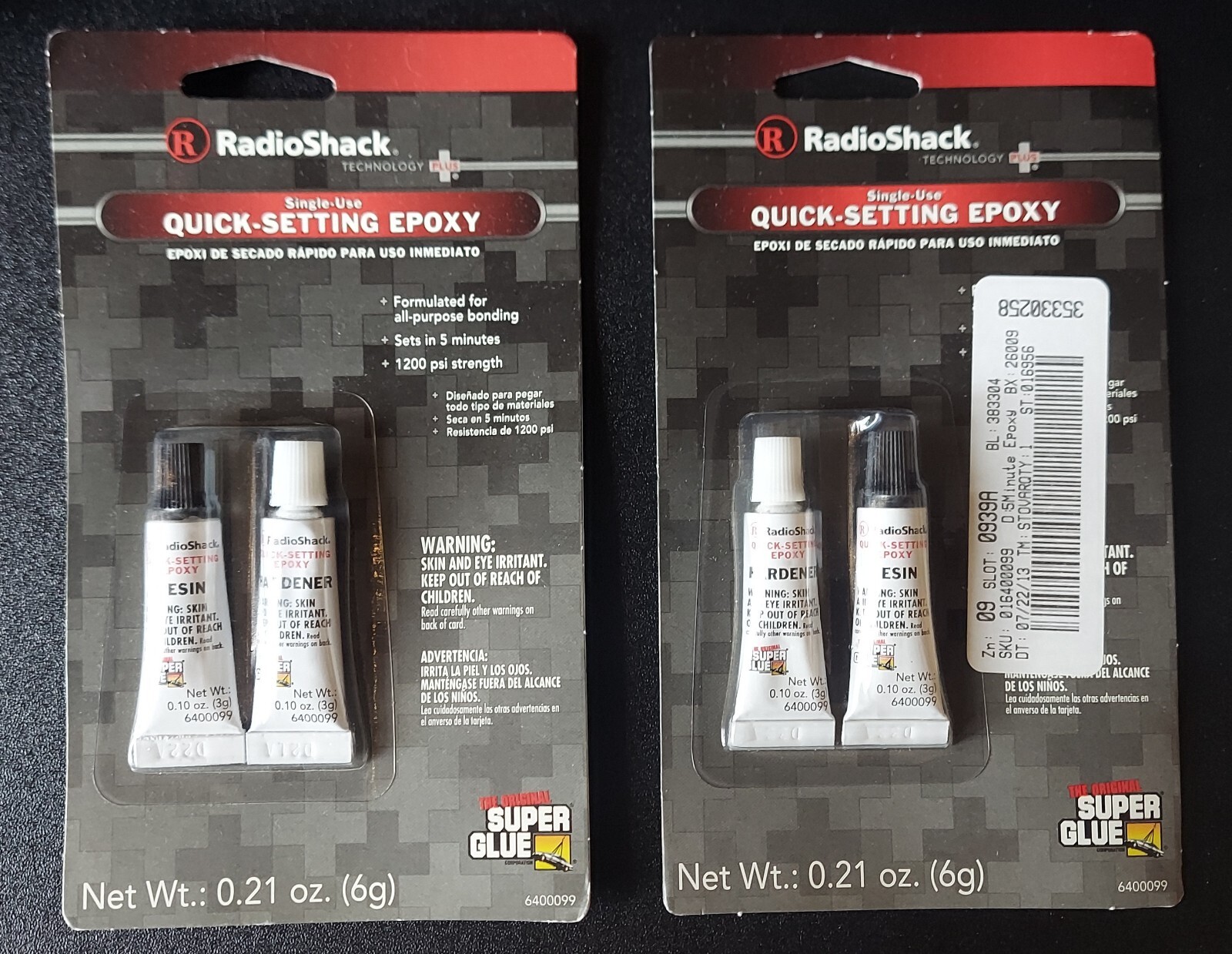 2X RadioShack 5-min Metal Glass Wood Epoxy All Purpose Bonding Super Glue .21 oz