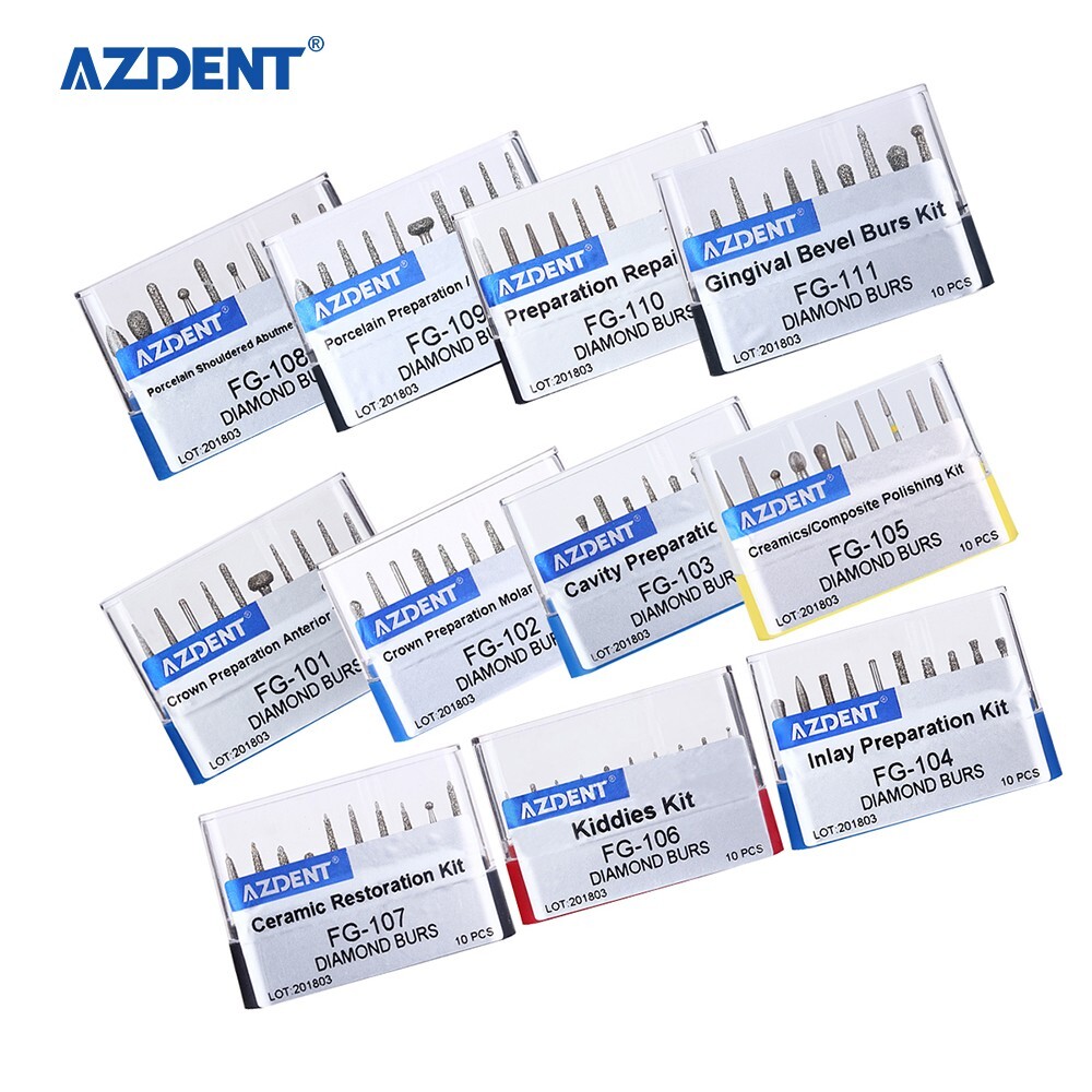 5 Kits AZDENT Dental Diamond Burs Set FG Polishing Kit for High Speed handpiece
