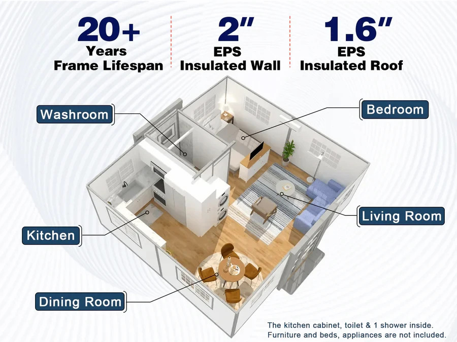 13x20ft Fast Installation Expandable Prefab House Mobile Office W/ Rain Shower
