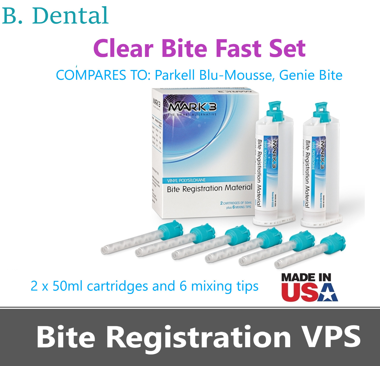 MARK3 Bite Registration Material CLEAR BITE w/ Tips Fast Set 50mL Box/2 #0222