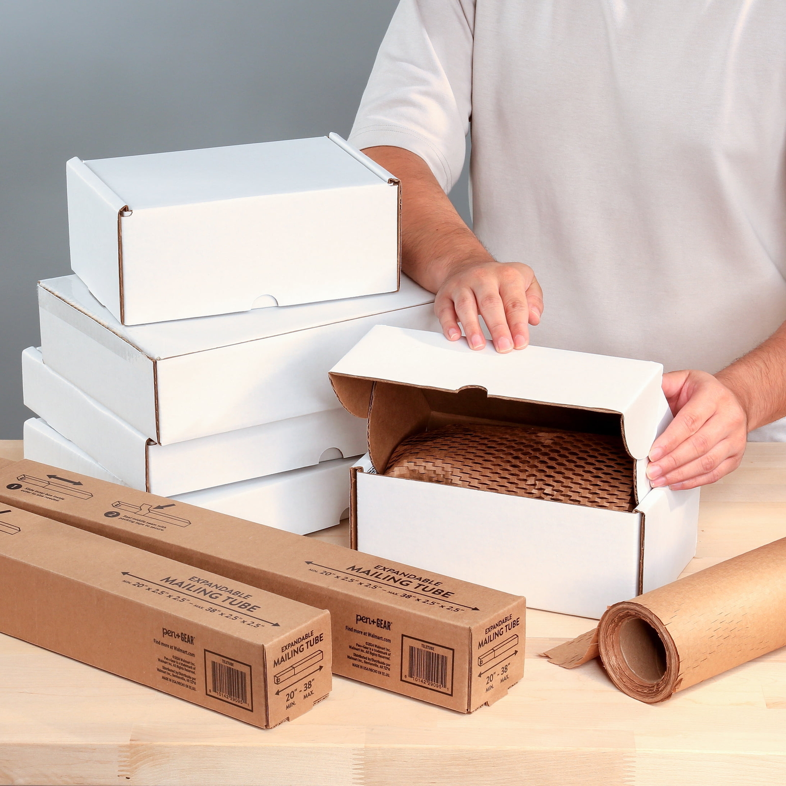 Square Mailing & Shipping Tube, (20”- 38″ x 2.5” x 2.5”), Kraft, 6 Count Case