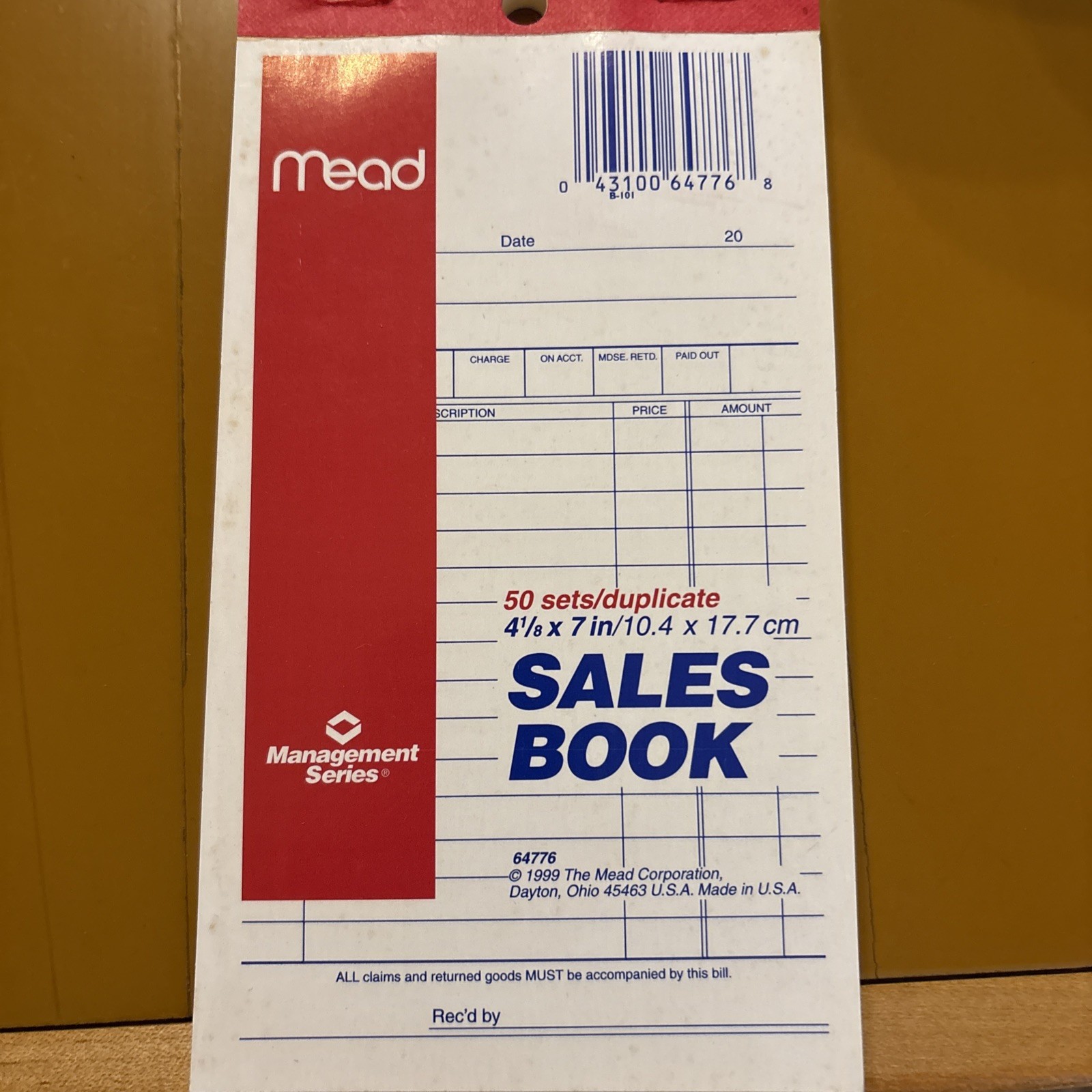 5 Pack 2-part Mead Receipt Sales Order Book Invoice 50 Sets 4 1/8” X 7”