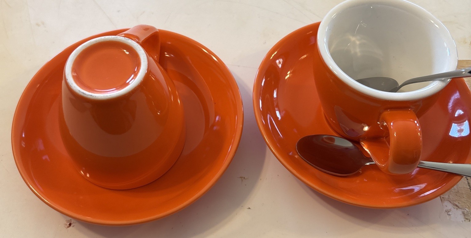 ionEgg Porcelain Espresso Cup Set w/ Saucers & Stainless Spoons – 2-Pack, 2.7oz