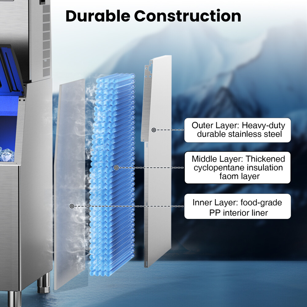 Commercial Ice Maker Machine 550lbs/24h 360LBS Storage Bin 210 Ice in 4-15Min