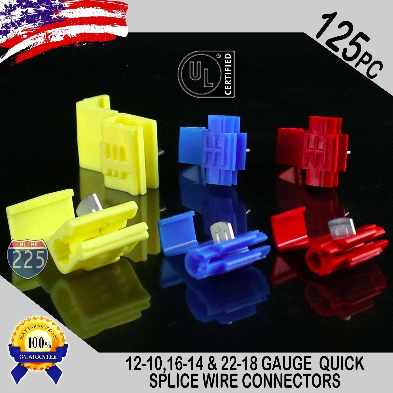 125 Pack ALL SIZES Quick Splice Tap Wire Connectors 12-10 16-14 22-18 Gauge UL