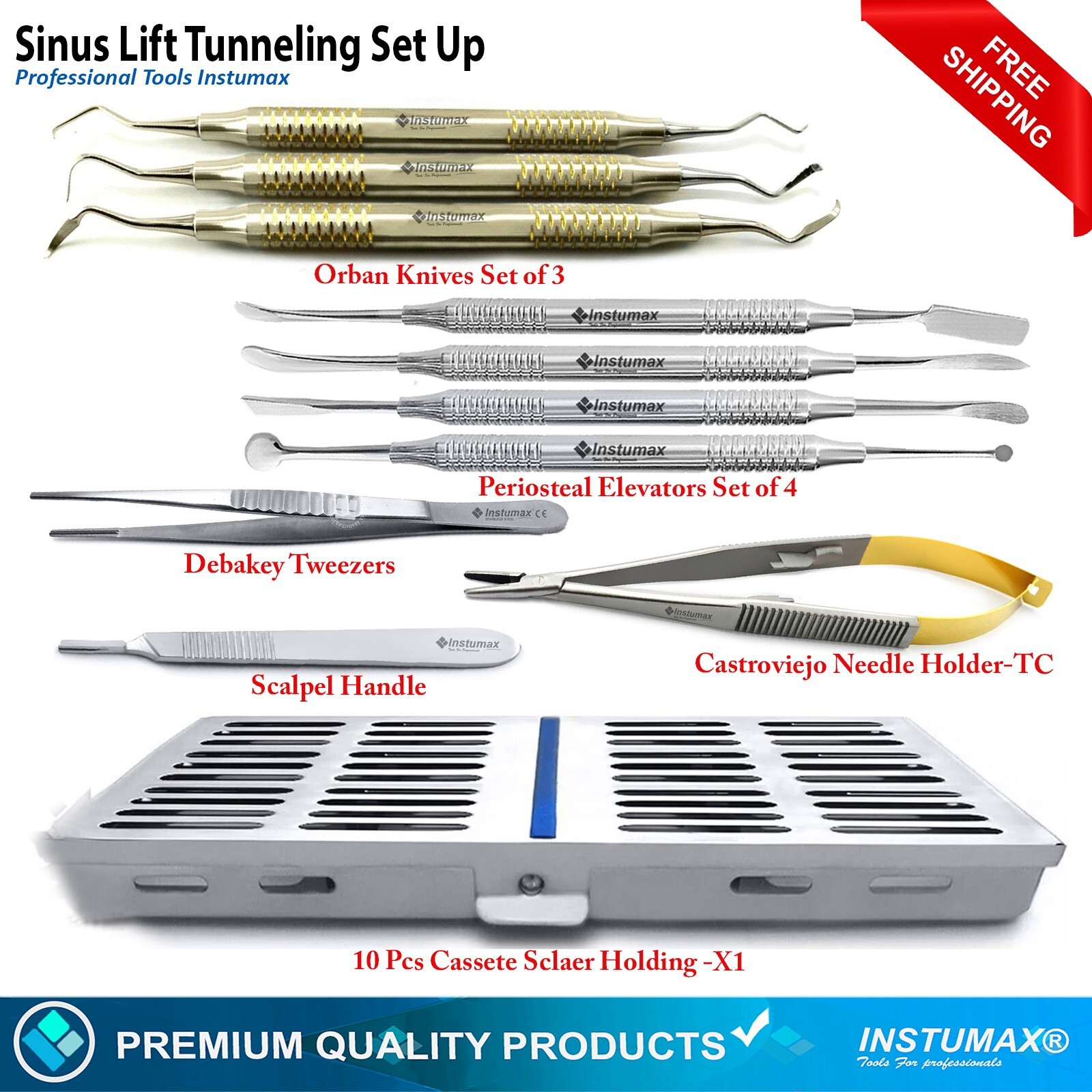 Dental Flap Tunneling Kit Periosteal Elevators Implant Oral Surgery Instruments