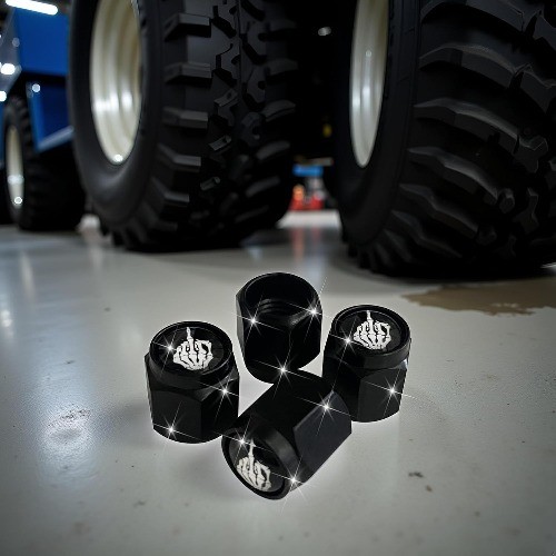 Finger Tire Valve Stem Caps Cover, 4 Pcs Metal Black Air V Color: Skull Finger