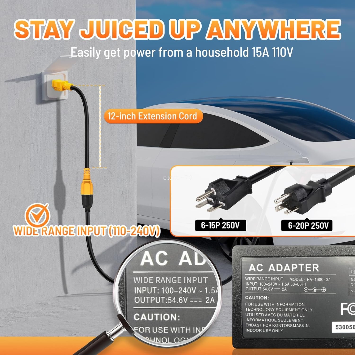 15A AC Power to 20A T Blade Adapter Cable 5-15P to 5-15R 5-20R 6-15R 6-20R 1FT