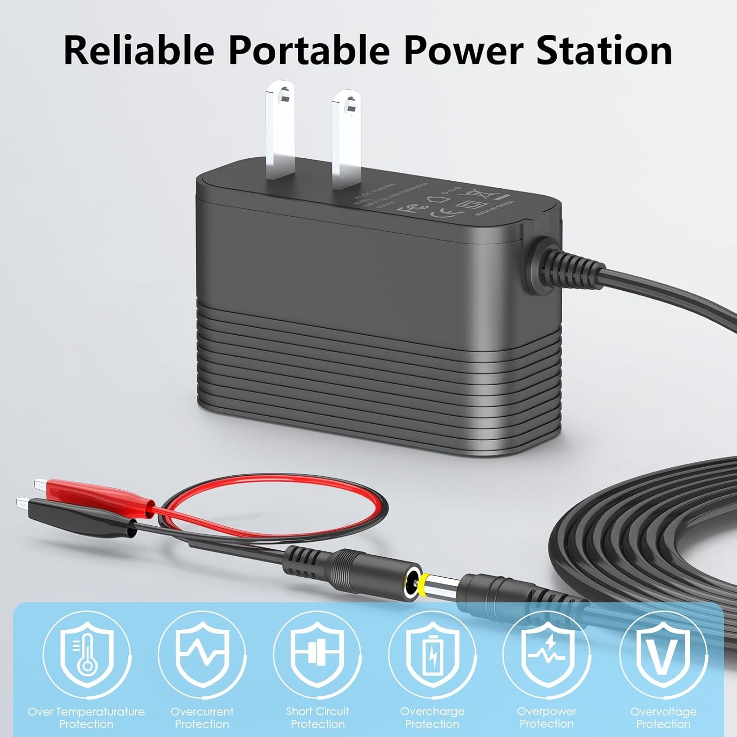 14.6V 2A LiFePO4 Battery Charger for 12V with Dual Alligator Clips Fast Charging